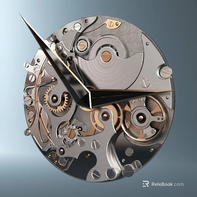 Intricate Mechanical Clock Internal Mechanism Featuring Precision Gears And Metal Components 3d model 