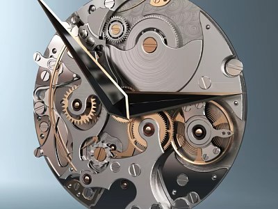 Intricate Mechanical Clock Internal Mechanism Featuring Precision Gears And Metal Components 3d model