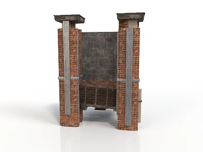 Vintage Brick And Metal Framed Architectural Structure With Arch Design 3d model