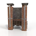 Vintage Brick And Metal Framed Architectural Structure With Arch Design