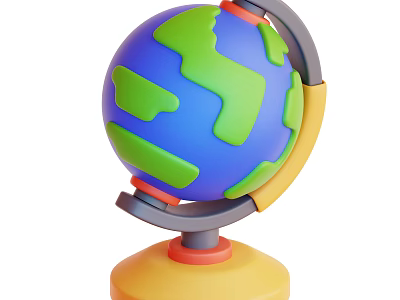 Colorful 3D Globe With Blue Green Landmass And Yellow Stand Base Design 3d model