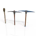 Three Construction Pickaxes With Wooden Handles And Metal Heads
