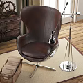 Industrial Style Leather Leisure Chair With Floor Lamp And Gear Decorations In Living Room