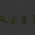 Unique Shaped Withered Trees With Green Moss On White Background 3d model