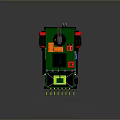 Green Utility Vehicle With Front Spikes Multiple Roof Lights And Side Chains