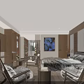 Hotel Guest Room Interior Featuring Wooden Furniture TV Decorative Painting Comfortable Bed And Chairs