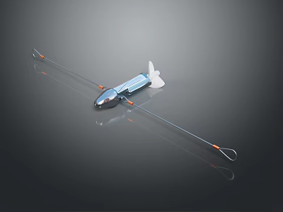 Medical Interventional Device With Slender Shaft Blue White Structure And Tip Hook Design 3d model
