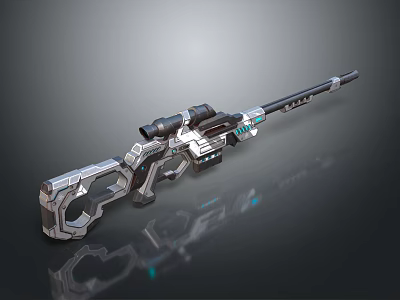 Futuristic Sniper Rifle Weapon Featuring Metallic Scope Blue Accents And Ergonomic Structure 3d model