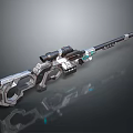 Futuristic Sniper Rifle Weapon Featuring Metallic Scope Blue Accents And Ergonomic Structure