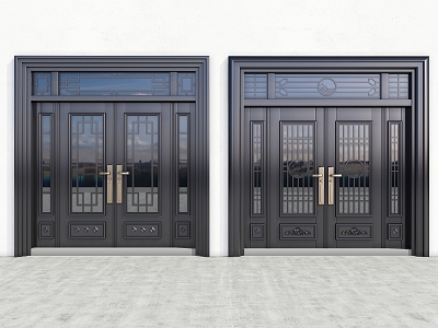 Zinc Alloy Villa Door New Chinese Style Imitation Copper Door Four-opening Glass Door Four-opening Door model