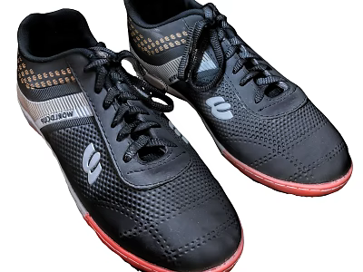 Black Mesh Sneakers With Red Sole And White Side Logo Breathable Design 3d model