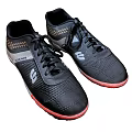 Black Mesh Sneakers With Red Sole And White Side Logo Breathable Design
