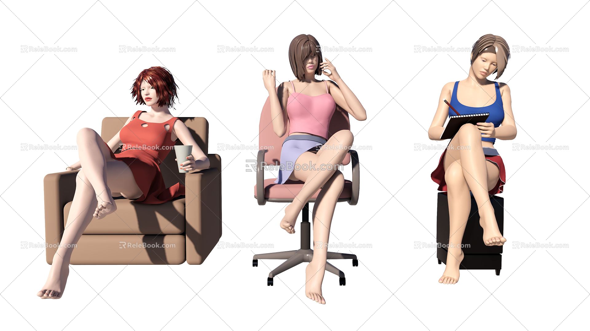 Modern multiplayer sitting beauty 3d model