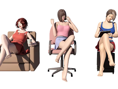 Three Women Relaxing In Different Seating Positions 3d model