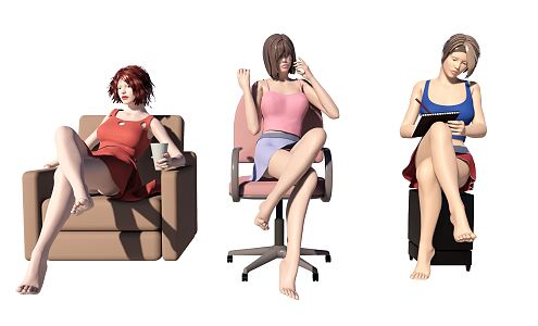 Modern multiplayer sitting beauty 3d model