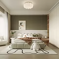Modern Bedroom Interior With Cozy Bed Patterned Rug And Pendant Light 3d model