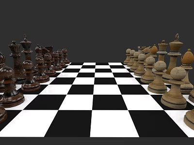 Chessboard With Black And White Checkerboard Pattern And Arranged Chess Pieces 3d model