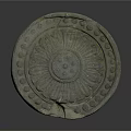 Ancient Circular Stone Carving Featuring Radiant Floral Patterns And Dots