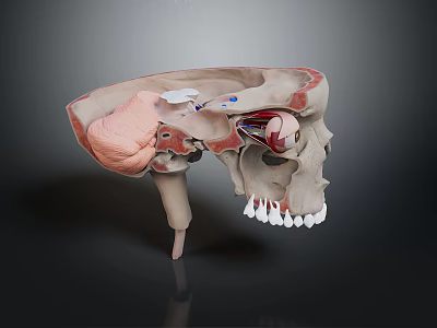 Human Skull Anatomical Structure 3D Model Showing Internal Organs and Hair 3d model