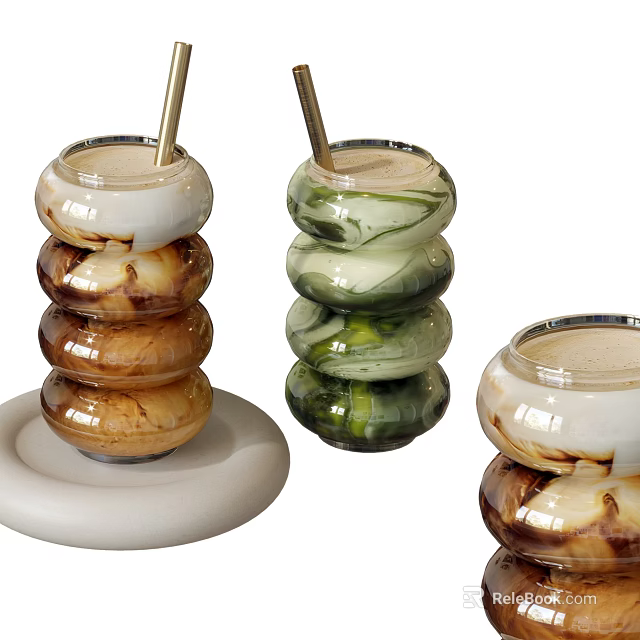 Modern Stackable Cups With Marble Pattern Different Colors And White Base Design 3d model