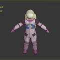 Astronaut In White Spacesuit Standing With Arms Outstretched On Grey Background
