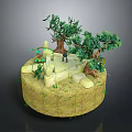 Detailed Miniature Landscape Scene With Green Grass Trees Stones And Figure