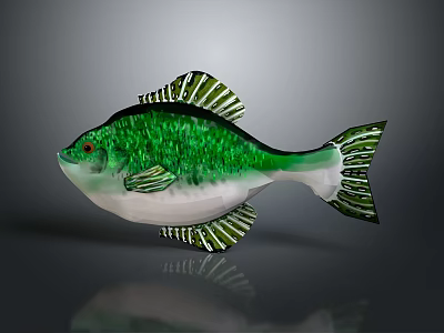 Aquatic Animal Green Fish With Green Scales And White Belly On Gray Background With Reflection 3d model