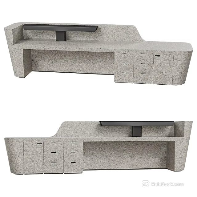 Sleek Modern Curved Gray Reception Desk With Drawers Cabinets And Black Top 3d model 
