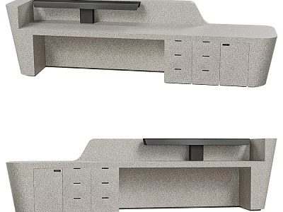 Sleek Modern Curved Gray Reception Desk With Drawers Cabinets And Black Top 3d model