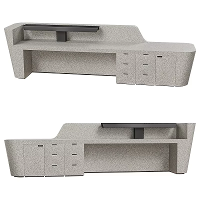 Sleek Modern Curved Gray Reception Desk With Drawers Cabinets And Black Top 3d model