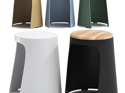 Modern Colorful Stools Collection With Wooden Top And Metal Frame In Various Hues 3d model