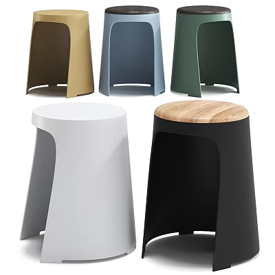 Modern Colorful Stools Collection With Wooden Top And Metal Frame In Various Hues 3d model