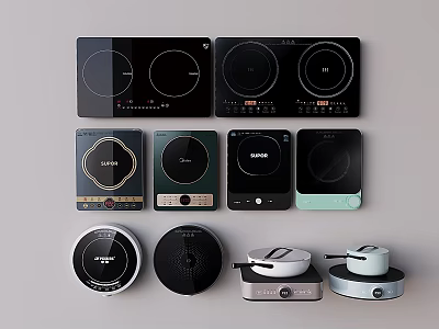 Various Modern Kitchen Appliances Including Induction Cooktops And Electric Hot Plates 3d model