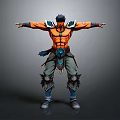 3D Warrior Character Design With Muscular Bare Chest Blue Orange Accents And Quiver