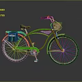 Green Vintage Bicycle With Woven Handlebar Basket And Rear Storage Bag