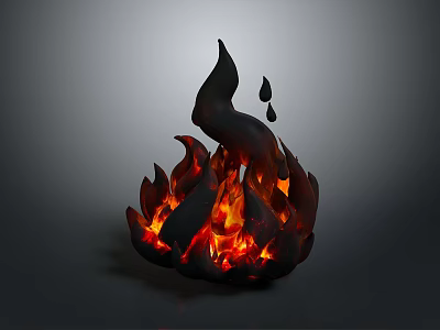 Artistic Flame Sculpture With Upward Flames Dripping Elements And Red Orange Glow On Dark Background 3d model