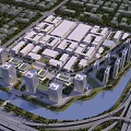 Aerial Planning of Urban Development With Modern Buildings Roads Green Spaces and River