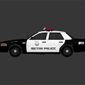 Black and White Police Car With Red Blue Roof Emergency Lights And POLICE Logo