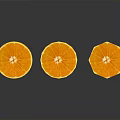 Three Bright Fresh Juicy Sliced Oranges on Black Background with Reflection