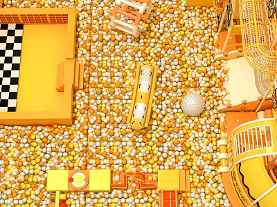 Children's Playground Equipment With Yellow Structures And Colorful Ball Pit 3d model