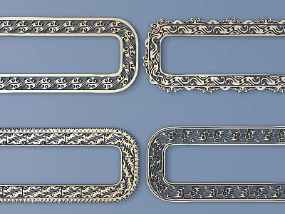 Ornate Carved Frames With Gold And Dark Patterns On Light Blue Background 3d model