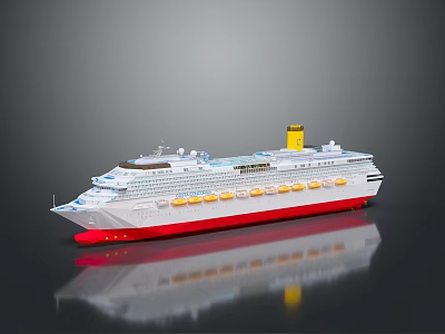 Luxury Cruise Ship Model With White Hull Red Bottom And Yellow Funnel 3d model