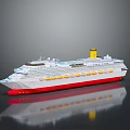 Luxury Cruise Ship Model With White Hull Red Bottom And Yellow Funnel