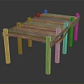 Rustic Wooden Platform Structure With Multiple Support Posts And Plank Surface