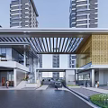 Modern High Rise Residential Landscape With Wooden Lattice Walkway Entrance Area And Greenery Pathway