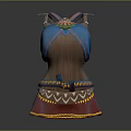 Traditional Ethnic Vest Featuring Blue Straps Brown Body Red Fringed Hem And Decorative Patterns