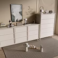 Modern White Entryway Cabinet And Sideboard With Wall Art Decor Items And Rug