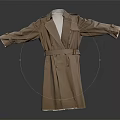 Classic Beige Trench Coat With Double Breasted Front Belted Waist And Lapel Collar Design
