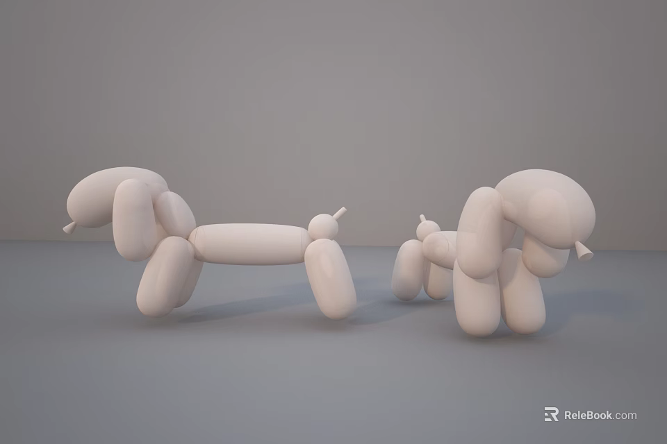 Two White Balloon Dog Sculptures In 3D Art With Smooth Surface Design 3d model 