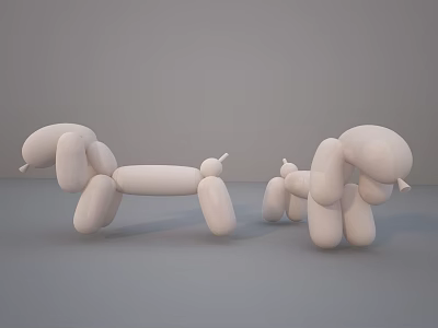 Two White Balloon Dog Sculptures In 3D Art With Smooth Surface Design 3d model